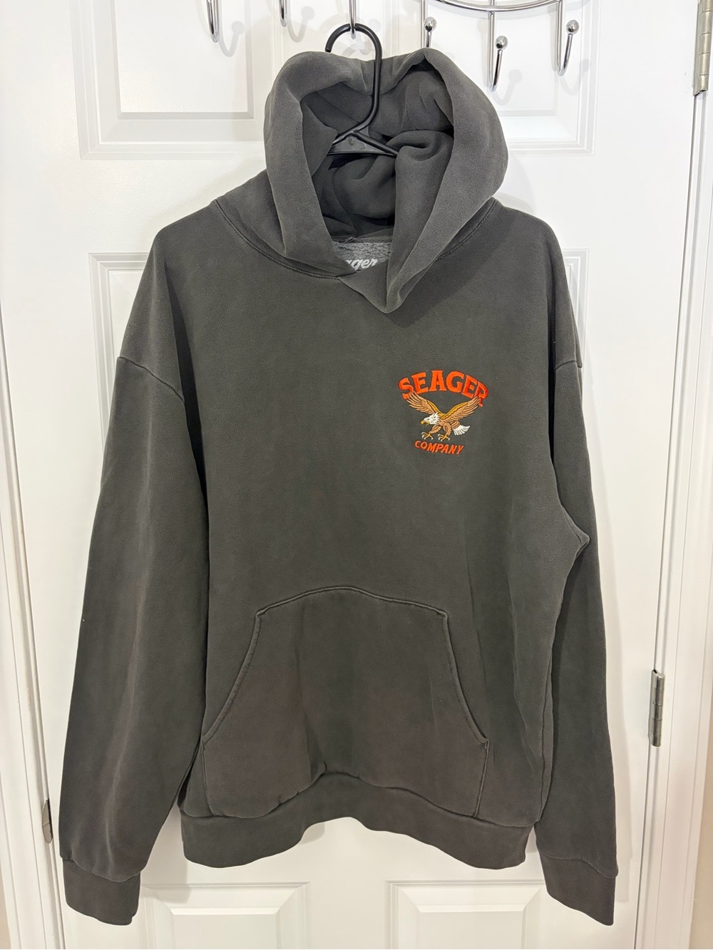 Seager Company Western Men's Charcoal Black Gray Hoodie Eagle - Medium